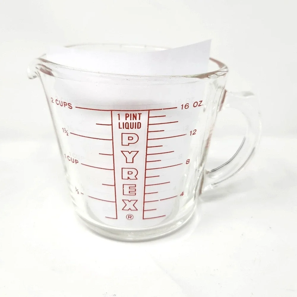 Vintage PYREX 2 Cup Measuring Cup Red Hollow Lettering